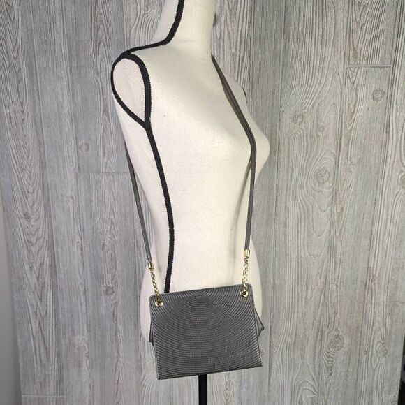 Vintage Mark Cross 1845 Crossbody Purse Handbag Mini Satchel Italy Grey Print - Picture 1 of 11